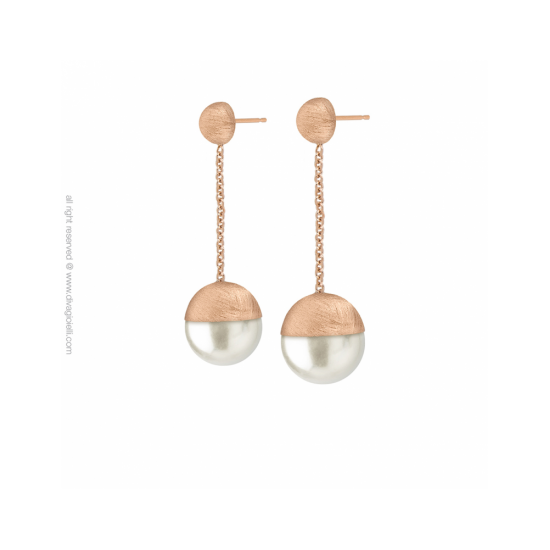 17568RM - Luce Shell Pearl Earrings ø 14 mm. rose gold scratched - 100223
