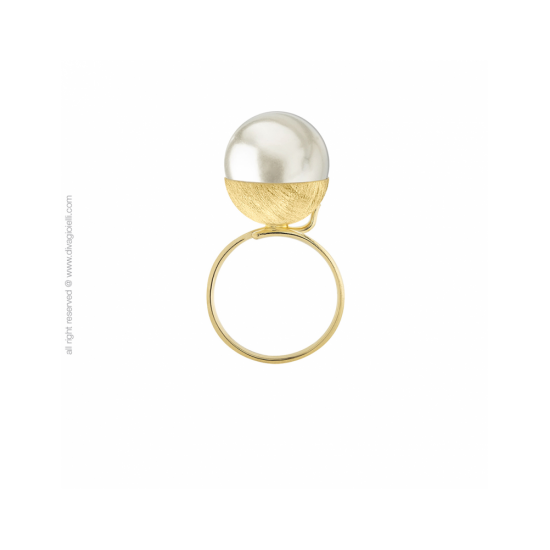 17589GM - Eclisse Ring, shell pearl ø 14 mm, double lap, gold - 100288